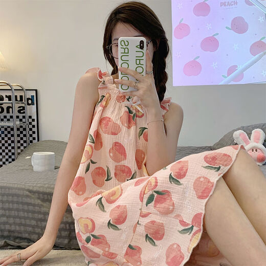 Single Nanwei Gaze Baumwoll Nachthemd Frauen Sommer Pyjama Ins windiger und hoch aussehendes reines und lustvolles Mädchen süßes Nachthemd Schwangeres Frauen Nachthemd 702 Kirschapricot 3xl empfohlen 150-170jin [Jin gleich 0,5 kg]