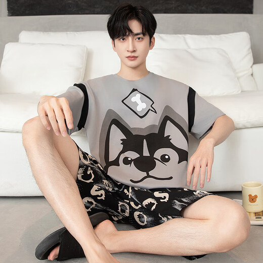 
Zisong summer large-size short-sleeved cotton pajamas men's round neck plus fat plus size 260 Jin [Jin equals 0.5 kg] Thin fat man loose home clothing set b short-sleeved 1517 L Recommended weight 110-135 Jin [Jin equals 0.5 kg]