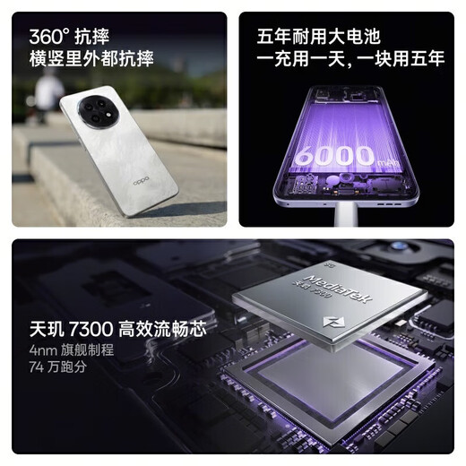 OPPO exhibition machine A5 Pro is drop-resistant and durable, IP69 waterproof, 6000mAh large battery, 80W flash charge, rock black, 12GB+256GB, stand-alone + third-party brand charger + nationwide warranty