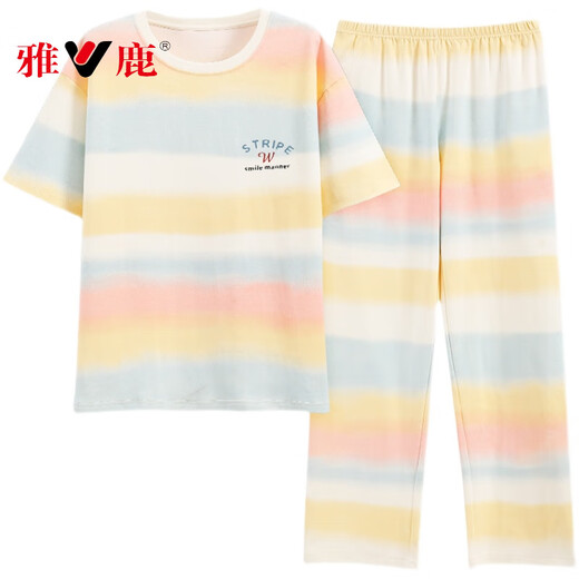 Yalu Pyjamas für Frauen im Sommer Reine Baumwolle kurzärmelige Hosen 2025 Neue Sommer-Frauen-Internet-Promi-Kleidungsstil-Kleidungsstück-9711 m [empfohlen, 80-100 Jin zu tragen [Jin gleich 0,5 kg]]