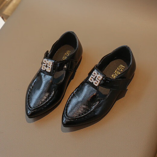 
Xianxiu girls retro pointed-toe leather shoes soft-soled rhinestone boy British style single shoes V6629 white 27:15.9cm