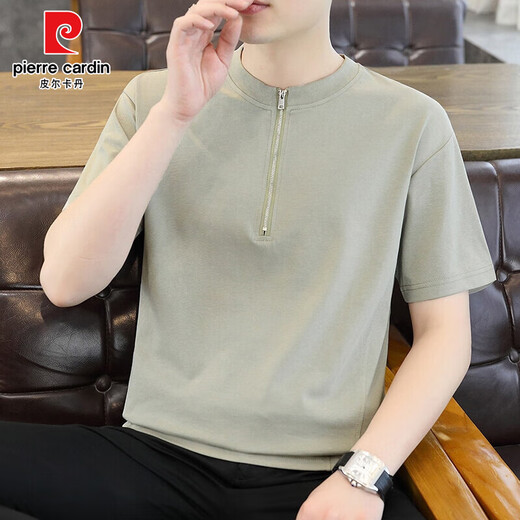 Pier Cardin High Ice Seide Baumwolle Henry Kragen Kurzschlärm Polo-Hemd Herren Sommer Koreanischer Stil Trendy Dünn halb Ärmeln T-Shirt-Basis-Hemd 1585 Weiß XL 110-130jin [Jin gleich 0,5 kg]