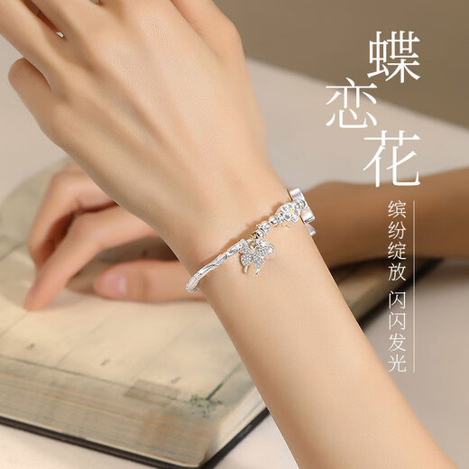 Saint-Jacques Butterfly Half Chain Half Bracelet Sterling Silver Bracelet Women's Enamel Bracelet Silver Jewelry Bracelet Birthday Gift for Girlfriend