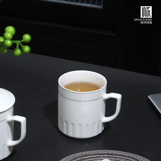 Shunxiang tea cup with lid ceramic cup business meeting reception water cup pottery office 10-pack company meeting tea cup
