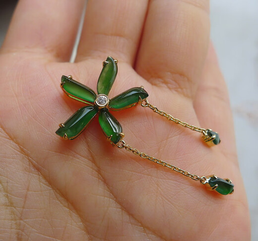 Guran 2025 new glass old green luminous sunflower pendant 18k gold diamond inlaid natural A goods