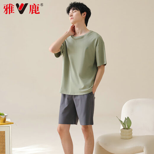 El algodón de algodón puro de pijama para hombres yalu para hombres delgados delgados de manga corta se puede usar ropa casera casual de ropa para niños de gran tamaño 42M13601 XL [Peso recomendado 120-140Jin [Jin equivale a 0.5 kg]]]
