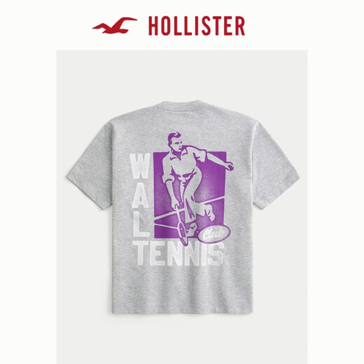 HOLLISTER [Cool Print T] 25 summer new couple loose T-shirt men's and women's clothing KI323-5008 Hemp gray L (180/108A)