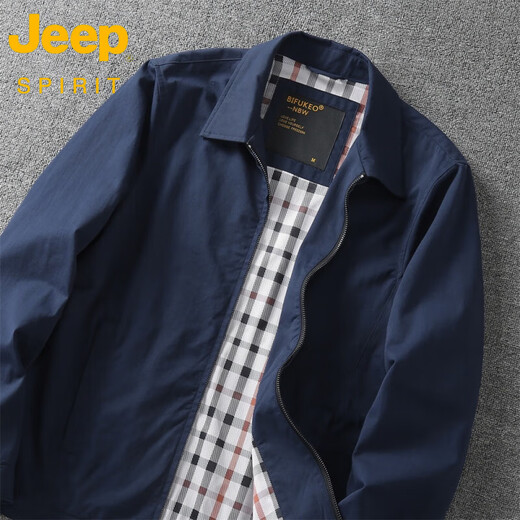 JEEP SPIRIT pure cotton executive jacket men's 2025 spring and autumn new style casual lapel top for young and middle-aged men royal blue 2422 L 135-150Jin Jin equals 0.5 kg