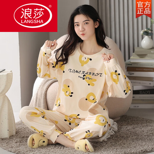 浪莎（LangSha）睡衣女春秋季纯棉卡通长袖裤韩版休闲大码套装学生夏秋冬款家居服 GXT9928 M 女(建议75-95斤)