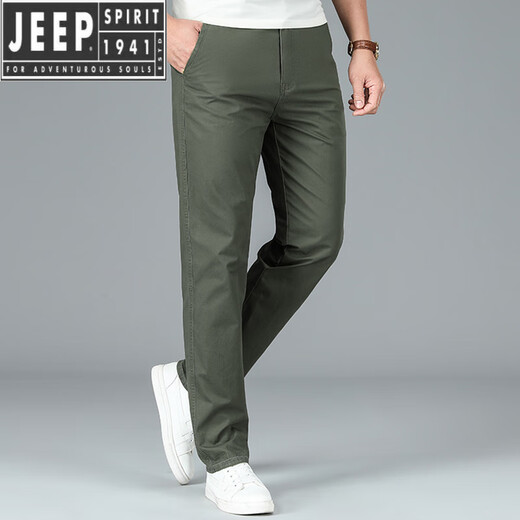
JEEP SPIRIT men's cotton casual pants spring and summer thin loose straight large size men's pants summer trousers S7029# green - pure cotton elastic 33 (2.54 feet waist)