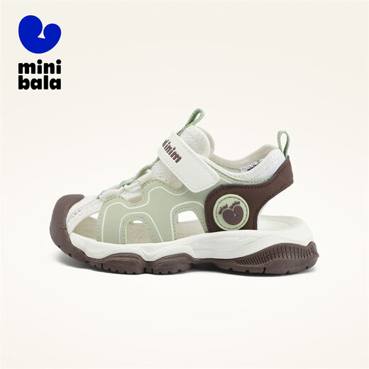 Minibala children's shoes, boys' toe-cap sandals, new summer style children's and baby breathable soft-soled outdoor beach shoes for women, rice/green. For babies with thin feet, it is recommended to take a smaller size. Size 30 is suitable for feet 17.3-18.0cm long.