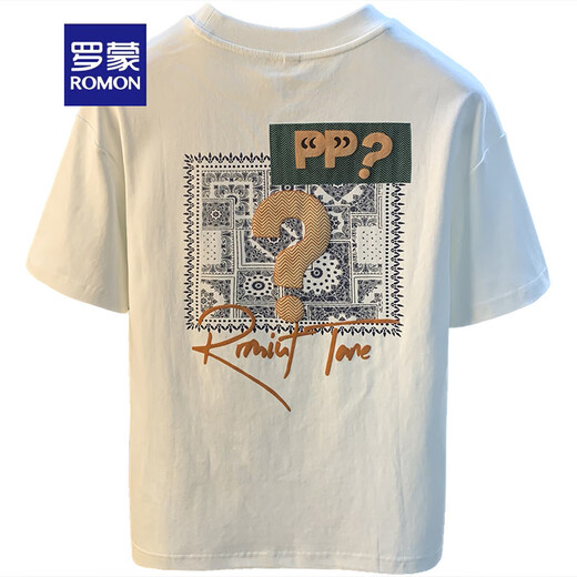 Romon kurzärmeligte T-Shirt Herren 2025 Sommer dünne Mode gedrucktes T-Shirt Xinjiang Baumwolle Runde Hals halbärmelig Männer Top T White 2 [ZJ1047 Fit-Version] M geeignet für 90-108jin [Jin gleich 0,5 kg]