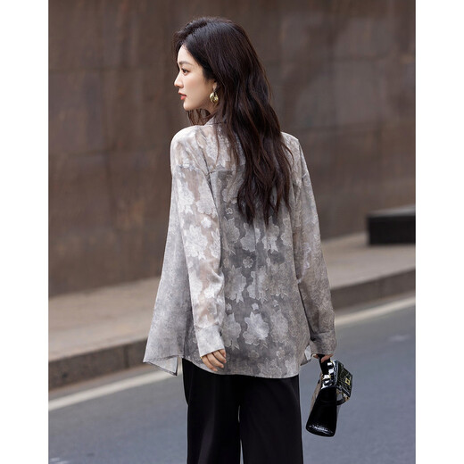 Demana Time Mirror Flower Autumn textured lapel burnt flower shirt art blooming loose comfortable shirt women's top