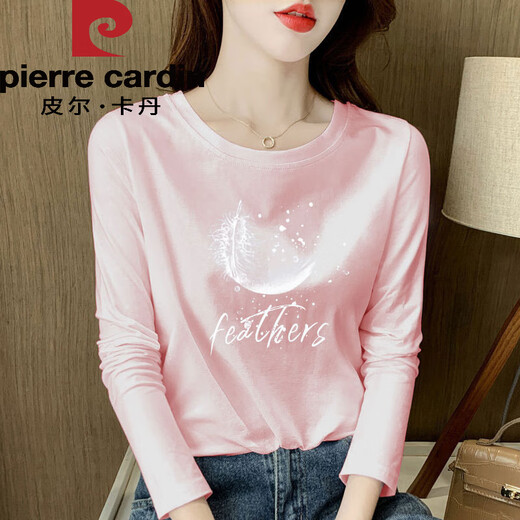 Pier Cardin kämmte reine Baumwoll-Langarm-T-Shirt für Frauen mit lockerem Temperament altersreduzierender Innenschicht-Basishemd Frühling und Herbst 2025 Neues Top H6172 Black Pure Cotton Longärmed M (Empfohlen 80-105jin [Jin gleich 0,5 kg]))