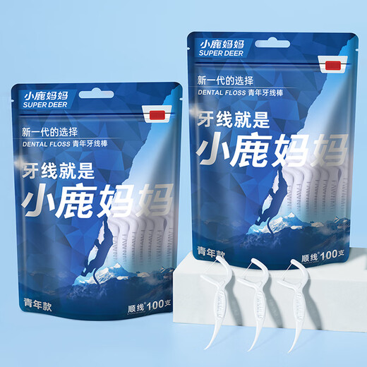 小鹿妈妈 强拉力高顺滑 贵虎青年牙线棒牙签100支/袋 3袋300支 100支 3袋