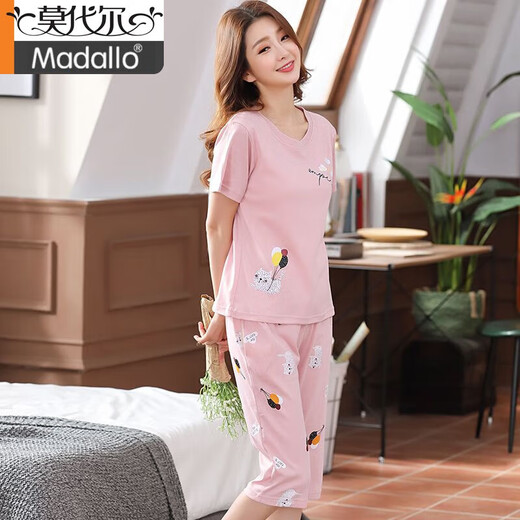 莫代尔100%纯棉睡衣女夏季短袖七分裤两件套装宽松大码可外穿家居服 短袖七分裤:LG6623 XL 建议115-125斤穿