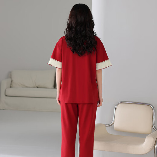 Langsha (Langsha) pareja casada pijamas un hombre y una mujer verano delgada algodón puro puro algodón rojo festivo festivo ropa de ropa para el hogar 866 + 766 m mujeres + 2xl 2xl para hombres