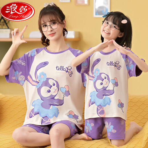 
LangSha (LangSha) Parent-child mother-daughter pajamas pure cotton summer thin short-sleeved cute cartoon internet celebrity little girl girl home clothing set 6624 [pure cotton single set] M 150-160cm80-99Jin [Jin equals 0.5 kg]
