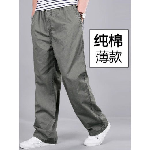 九牧王夏季薄款裤子男士直筒宽松休闲裤纯棉中年大码纯色长裤工装裤耐磨 829军绿秋冬 厚款 M  适合100-120斤体重
