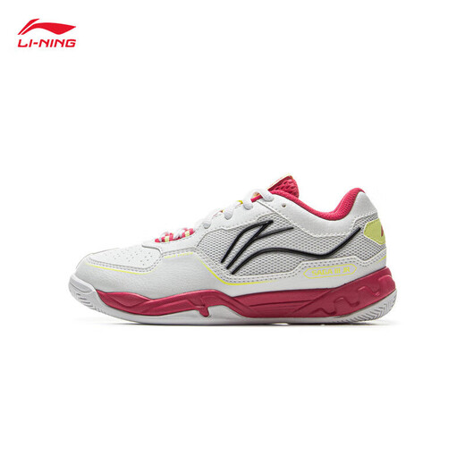Li Ning (LI-NING) youth badminton shoes 2025 new products close to the ground flying JR competition training children's sports shoes non-slip and comfortable AYTV002-3 standard white/magenta 34 (210mm) 3