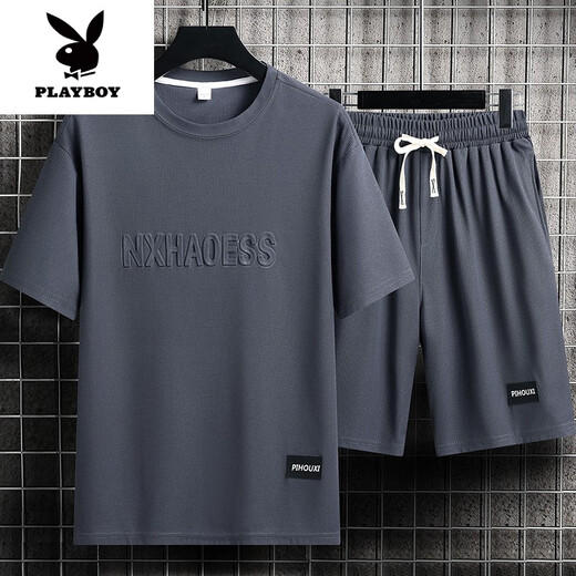 
Playboy (PLAYBOY) Men's Summer Suit Teen Short Sleeve T-shirt Thin Ice Silk Two-Piece Set Casual Sportswear Five-point Short Pants Set-TZ829 Military Green [Top + Pants] M Recommended 90-110Jin [Jin equals 0.5 kg]