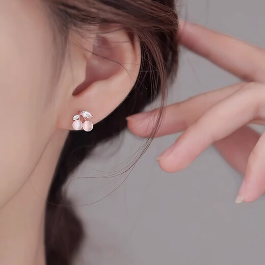 Mansheng cherry cat eye earrings for women sterling silver simple small earrings 2025 new trendy 925 silver sweet and cute earrings cherry cat eye earrings two pack