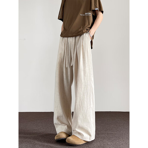 Foss Phil Japaner Leinen Yamamoto Hosen für Männer Sommer dünne lockere drapierende atmungsaktive Eisseide Sport breitbein lässiger Hosen djs-q2583 apricosenfarbe l [vorgeschlagen 115jin [Jin gleich 0,5 kg] -135jin [Jin gleich 0,5 kg]]