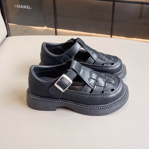 Children's Shoes 2025 Spring and Summer New Girls' Loafers Korean Style Versatile Small Leather Shoes for Big Children and Girls Princess Shoes Black 26 Inner Length 16.7/Suitable for Foot Length 15.7