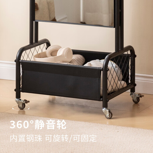Ganzkörper Spiegel raumhohe Schlafzimmer bewegliche Spiegel mittelalterlicher Story Storage Rack Magazine Rack Drehspiegel Haus verwenden sanftes Mondlicht | Pearl Beige Weiß