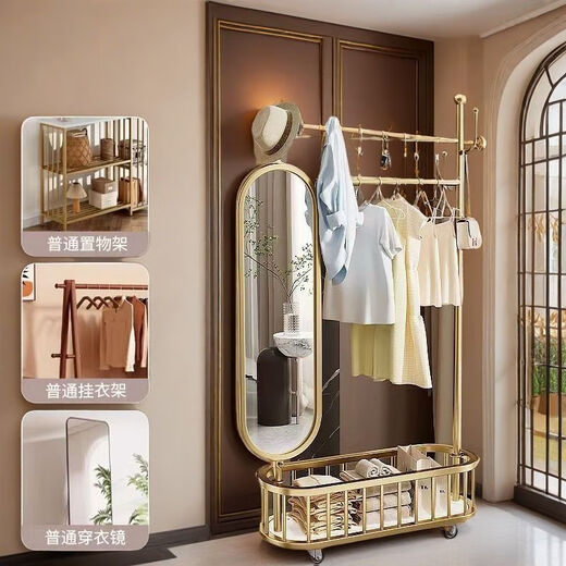 Verdickte bodengehende Kleiderbügel super dicke Schlafzimmer Haushalt drehen Ganzkörper-Dressing-Spiegel Multifunktion leichter luxuriöser Kleiderbügelbodenstil Gold GOLGS GOLSE MIT MILROR 100 CM