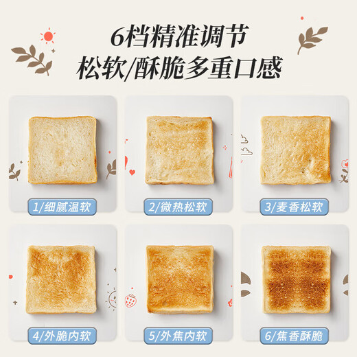 Bear Bread Machine Toaster Toaster Breakfast Automatic Home Small Toaster Steamed Bun Stainless Steel Toaster DSL-C02M6丨Stainless steel edging + 6-stop baking + with dust cover