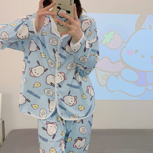 濮水方方春季睡衣女长袖仿棉牛奶丝家居服 M6624#蓝帕恰狗 170 M