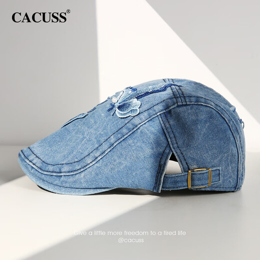CACUSS【蝶梦蓝海】帽子女春夏前进帽贝雷帽复古蝴蝶牛仔国风时尚画家帽
