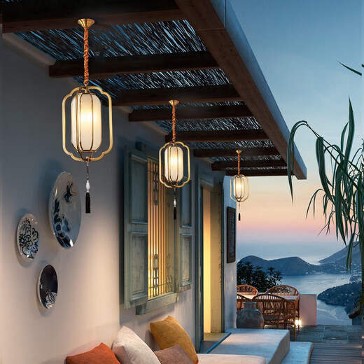 Opp Lighting (OPPLE) All Copper Outdoor Courtyard Chandelier Villa Hallway Corridor Waterproof Lighting Balcony Lighting Pavilion Lighting Sunroom Lighting 695A Model/Diameter 21*High 33cm All Copper + Glass