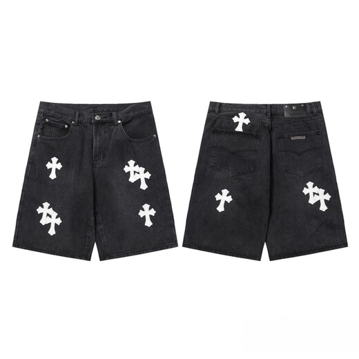 Jingpufei 25SS Brand tendance en cuir rétro en cuir lâche droit des shorts en jean lavage bleu de 9926 s 28