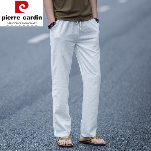 皮尔卡丹（pierre cardin）男士大码亚麻裤大码宽松直筒休闲运动裤复古粗布棉麻长裤麻布裤男 卡其色 偏深 L 125-145斤