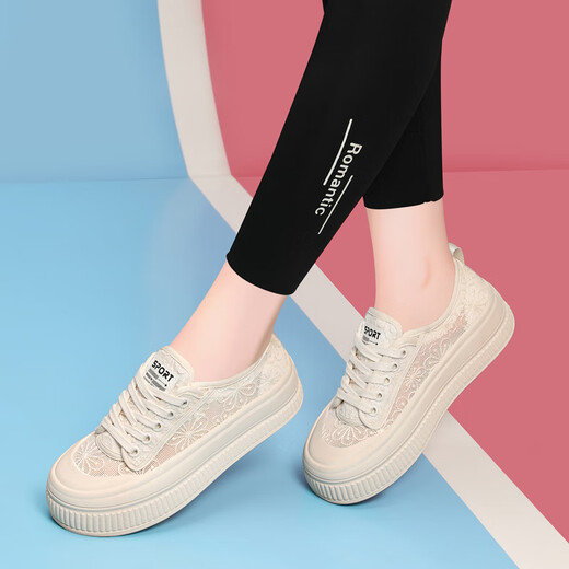 Sipuwang spitzen Fischerschuhe Frauen Sommer atmungsaktive Leinwandschuhe 2025 NEU NICE Design Casual Board Schuhe kleine weiße Schuhe JST 1283 Khaki 35