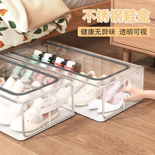 Kaximu installation-free shoe box storage multi-functional dust-proof transparent drawer shoe cabinet artifact space organization folding rack Upgraded double door model丨Transparent white 4# 60*30* Dust-proof and moisture-proof Shoe bag丨No steel frame + 1