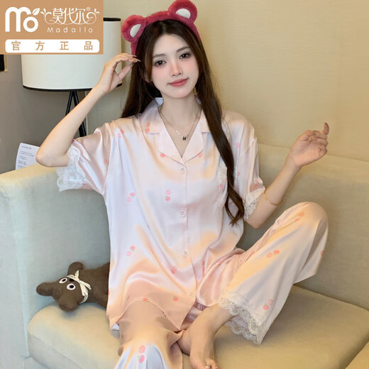 Pyjamas de soie de glace modale printanier et d'été pour femmes pantalons à manches courtes fines fleurs douces fleurs haut de gamme et lâches de vêtements d'extérieur en plein air yfy9905 # m [suggéré 80-100jin [Jin est égal à 0,5 kg]]]