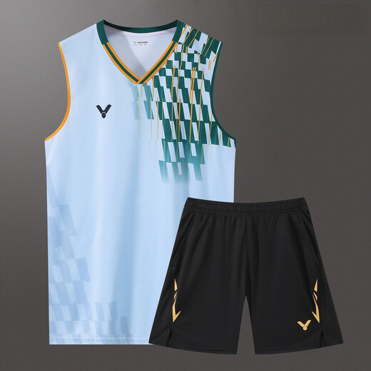 Other THE OTHER2025 new Victory Badminton Clothes for Men and Women The same quick-drying breathable training sports suit Short-sleeved match team uniform 846 light blue suit (men) L