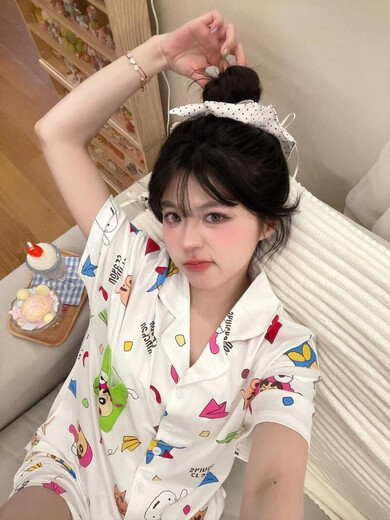 Crayon Shin-Shirt Japanische dreiköpfige Set Crayon Shin-Shirt Dünne Kurzärmel-Hosen Netter KK-14134 Kurzärärmelte dreiköpfige Set M-Code 80-100jin [Jin gleich 0,5 kg]