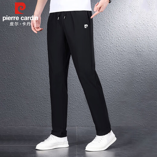皮尔卡丹（pierre cardin）休闲裤男夏季冰丝轻薄直筒裤男士弹力速干长裤子男装 黑色 XL