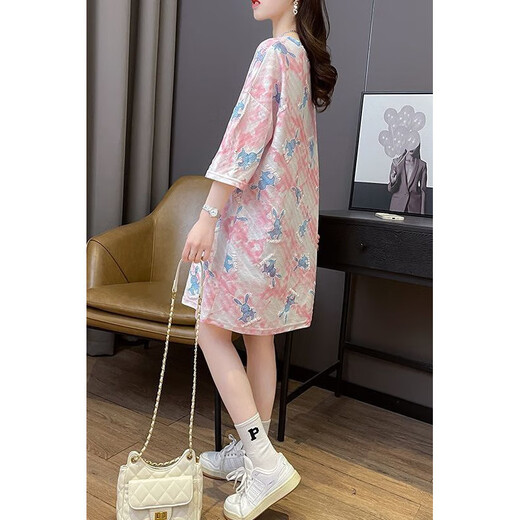 Jingpu Feifa mm large size T-shirt skirt summer loose Korean version design 6198 beige yellow (strawberry) M Recommended 80-110Jin [Jin equals 0.5 kg]
