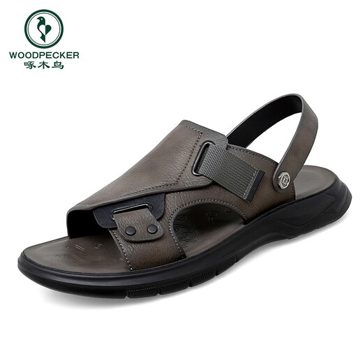 
Woodpecker Sandals for men's summer new men's casual outdoor beach shoes men's breathable sandals 2025 British and Korean leather sandals AM9923 black 38