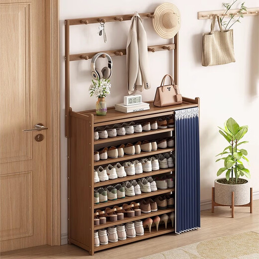 Yimo Shoe Rack Home Door Dustproof Simple Shoe Cabinet Entry Clothes and Hat Storage Rack Tea Blue Five-Layer 70