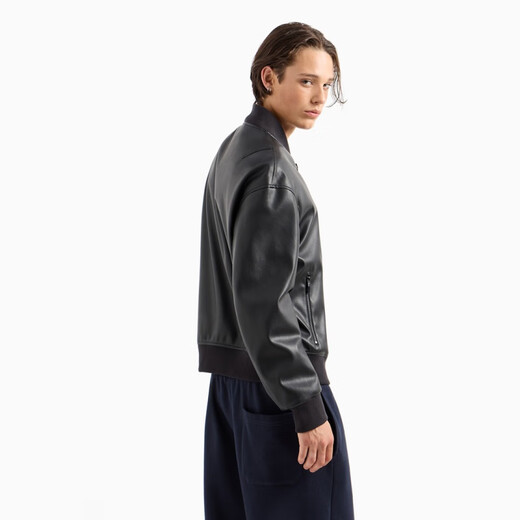 Armani (ARMANI)/Armani AX Men's Fashion Casual Baseball Collar Leather Jacket Black 1200 S