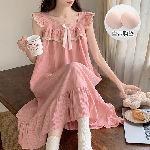 HUALIN FASHION韩式睡裙带胸垫中长款可外穿家居服 719-2蓝 170 2码(m-l)