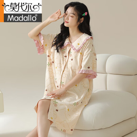 莫代尔纯棉月子服睡裙女夏季薄款女士睡衣可爱印花短袖可外穿家居服 11981 M
