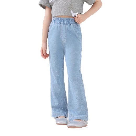 
moonkids girls' Tiansi soft denim bell-bottom pants 2025 summer new children's micro-flare pants summer thin little girl fashionable two-pair [13117 blue + 15108 blue] 160 cm