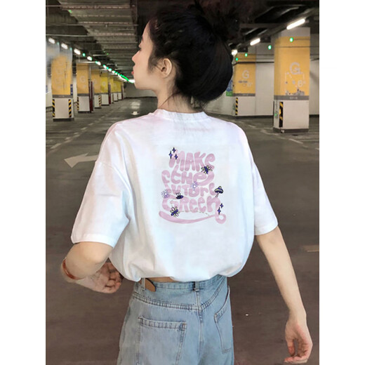 Adidas T-shirt for women's summer new round neck American printed half-sleeved cotton top trendy short-sleeved HS6836 IP3878 Authentic counter XS _ Recommended 70-85 Jin [Jin equals 0.5 kg]
